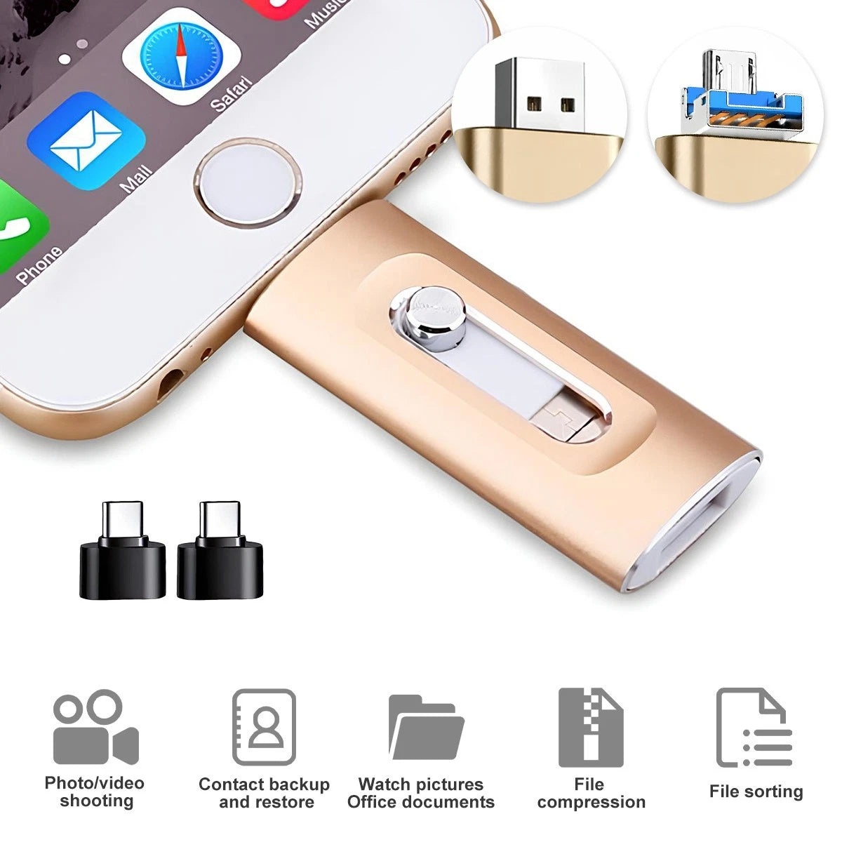 MEMORIA USB INTELIGENTE 3 EN 1 PARA CELULARES - 1 TERABYTE (1,024 GB)